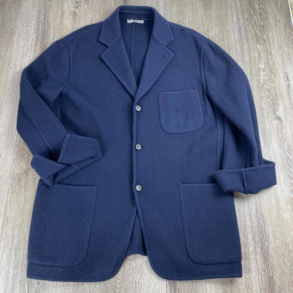 RARE Vintage Agnona Cashmere Blazer Cardigan Size 45 Navy Blue Chore Coat